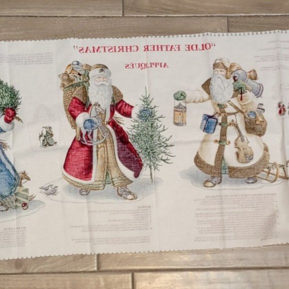 Vintage Olde Father Christmas Applique Cranston Print Works Fabric Cotton Panel - Picture 8 of 9